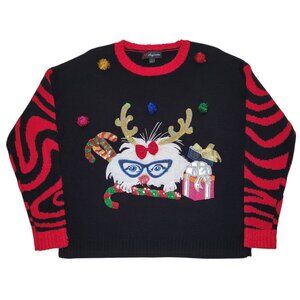 Christmas Sweater Crewneck Holiday Party Black Red Womens Small 33 Degrees Xmas